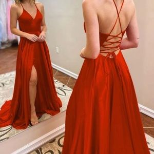 Red satin dress